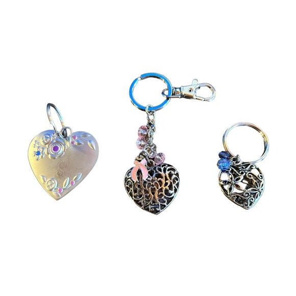 Hallmark Accessories - Heart Silver Keychain Set Of 3 Breast Cancer Hallmark Beaded